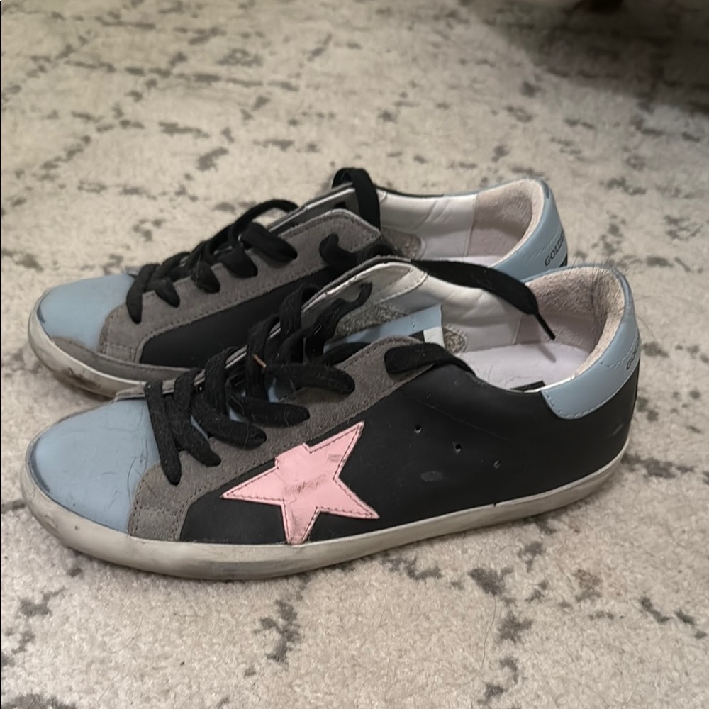 Black and Blue Sneakers with Pink Star